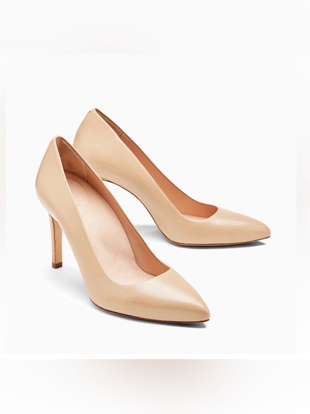 INEZ Leather Alta Almond Napa Nude 3.5” Pump Heels 8M Pointed Toe Like New